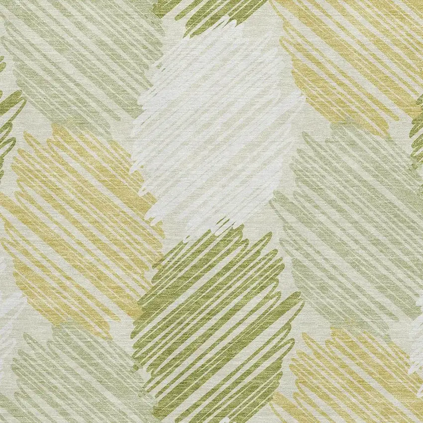 Green Ivory And Gray Geometric Washable Area Rug With UV Protection Photo 3