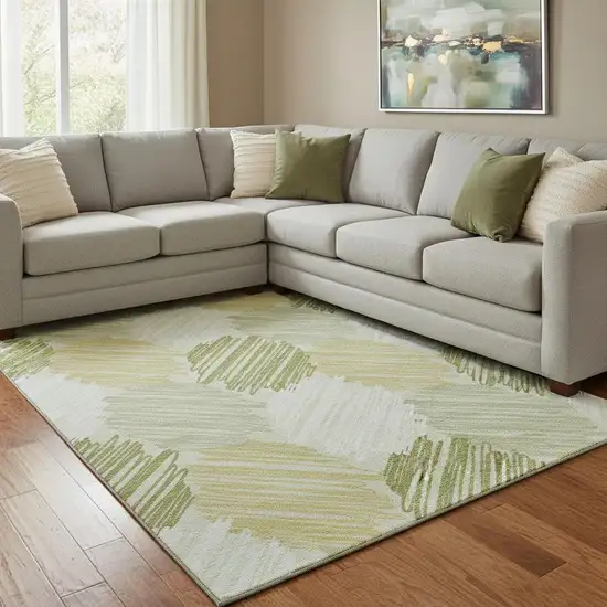 Green Ivory And Gray Geometric Washable Area Rug With UV Protection Photo 2