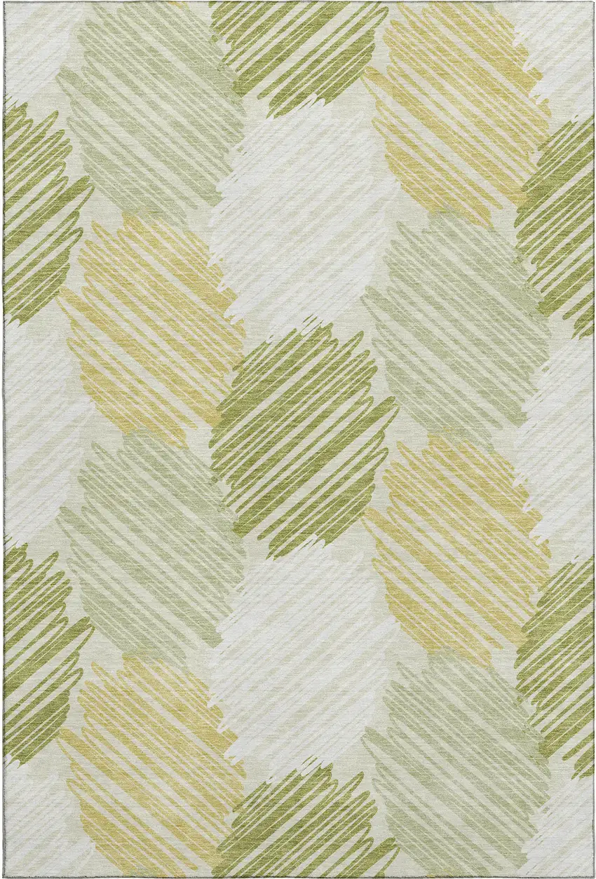 Green Ivory And Gray Geometric Washable Area Rug With UV Protection Photo 1