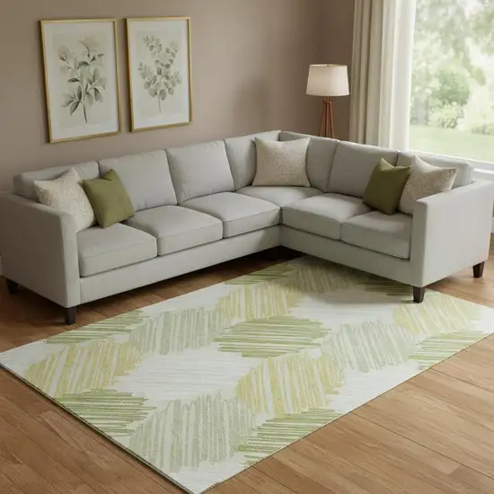 Green Ivory And Gray Geometric Washable Area Rug With UV Protection Photo 2