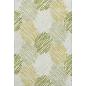 Photo of Green Ivory And Gray Geometric Washable Area Rug With UV Protection