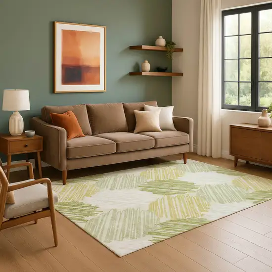 Green Ivory And Gray Geometric Washable Area Rug With UV Protection Photo 6
