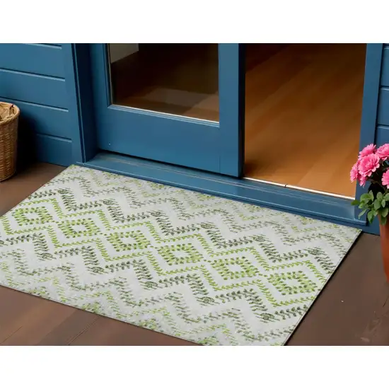 Green Ivory And Gray Geometric Washable Indoor Outdoor Area Rug Photo 1