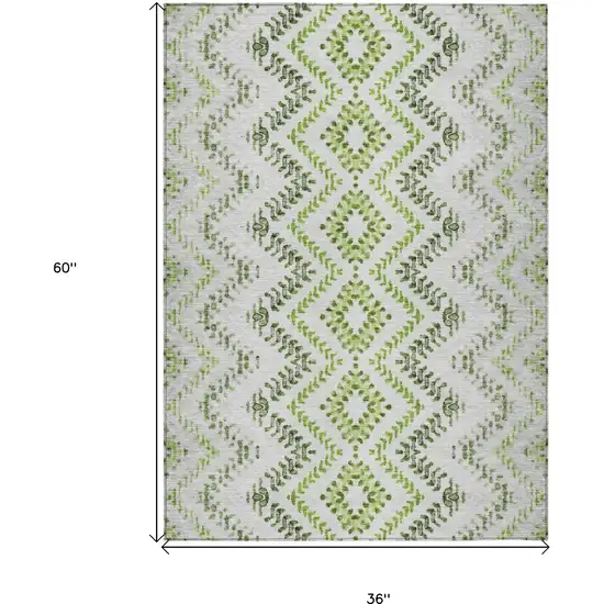 Green Ivory And Gray Geometric Washable Indoor Outdoor Area Rug Photo 3