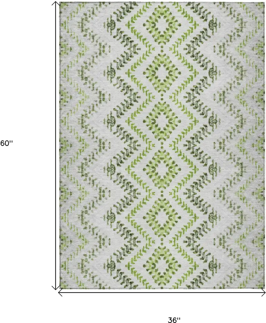 Green Ivory And Gray Geometric Washable Indoor Outdoor Area Rug Photo 3