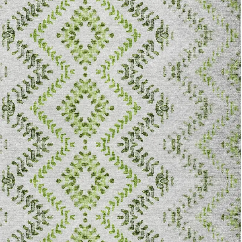 Green Ivory And Gray Geometric Washable Indoor Outdoor Area Rug Photo 6