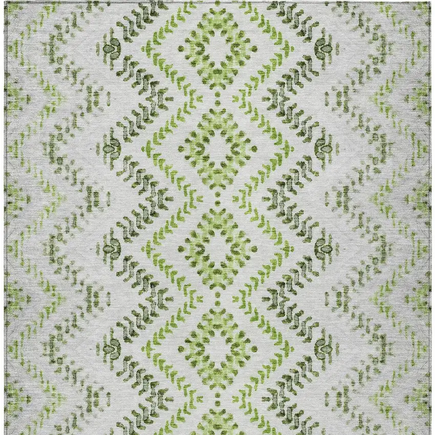 Green Ivory And Gray Geometric Washable Indoor Outdoor Area Rug Photo 7