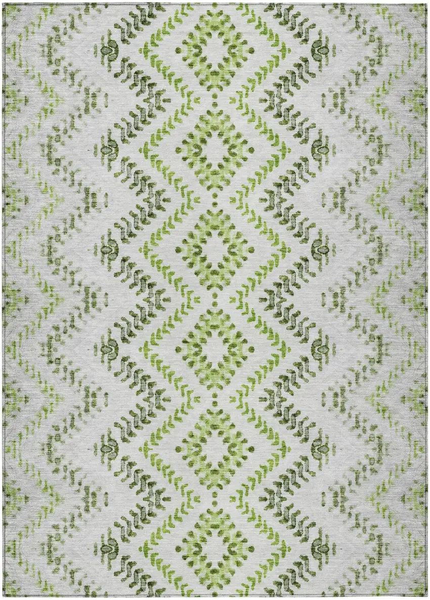 Green Ivory And Gray Geometric Washable Indoor Outdoor Area Rug Photo 2
