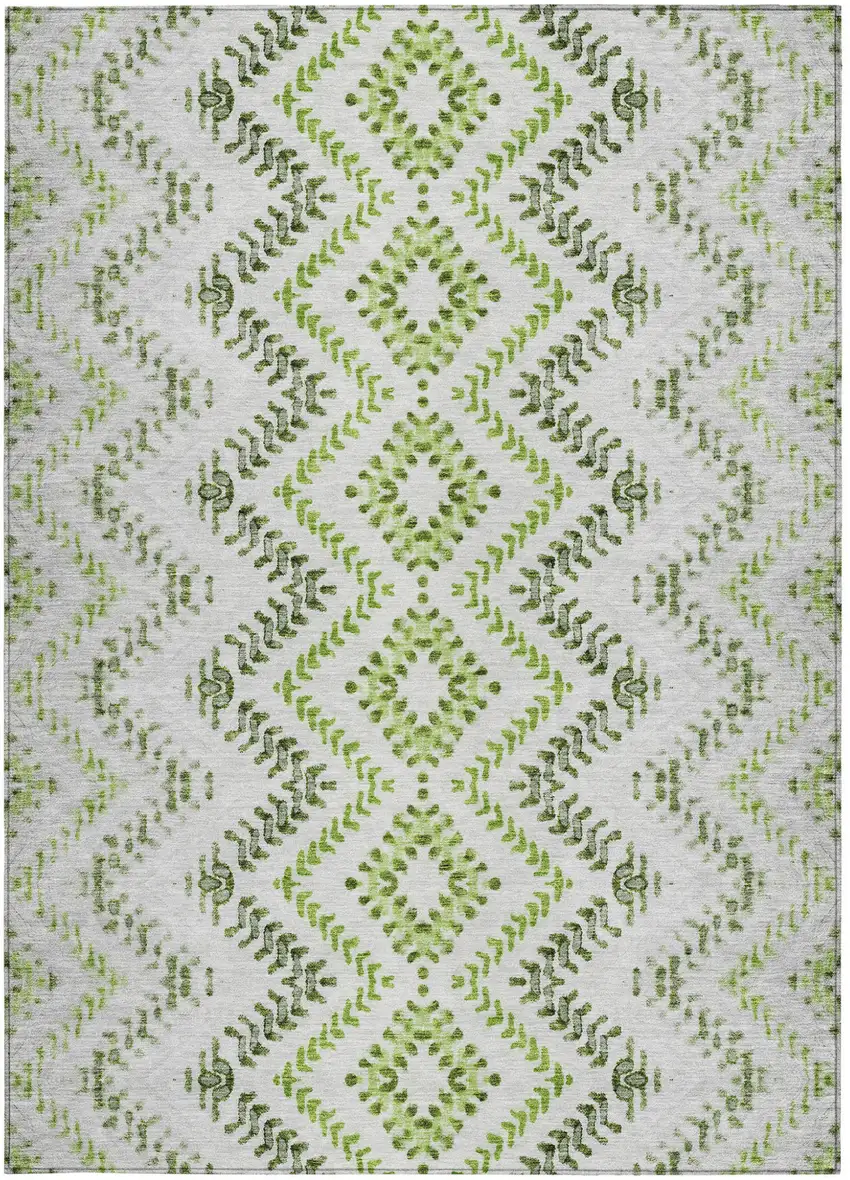 Green Ivory And Gray Geometric Washable Indoor Outdoor Area Rug Photo 6