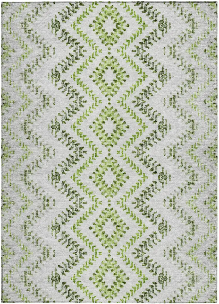 Green Ivory And Gray Geometric Washable Indoor Outdoor Area Rug Photo 6