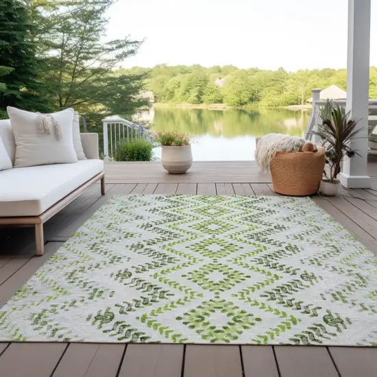 Green Ivory And Gray Geometric Washable Indoor Outdoor Area Rug Photo 9