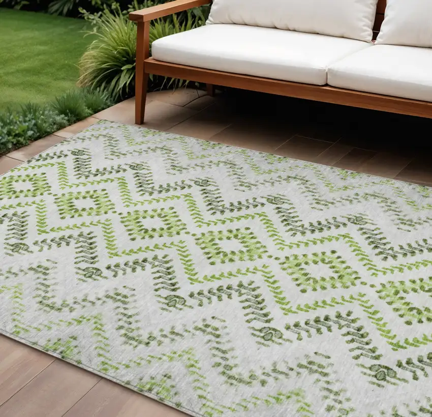 Green Ivory And Gray Geometric Washable Indoor Outdoor Area Rug Photo 1