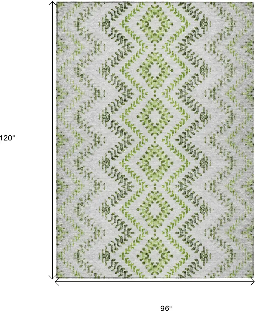 Green Ivory And Gray Geometric Washable Indoor Outdoor Area Rug Photo 3