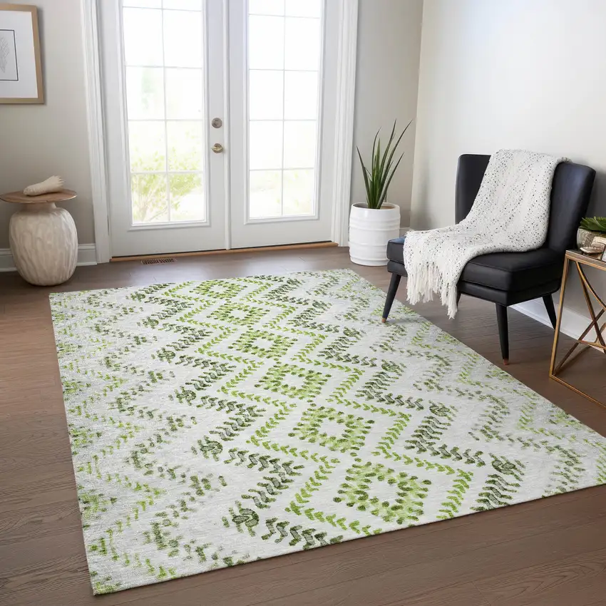 Green Ivory And Gray Geometric Washable Indoor Outdoor Area Rug Photo 9