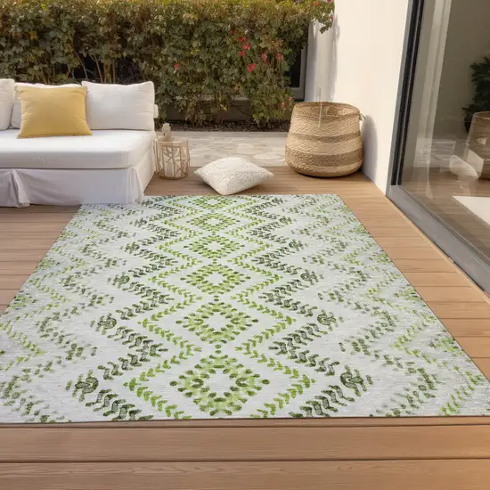 Green Ivory And Gray Geometric Washable Indoor Outdoor Area Rug Photo 8
