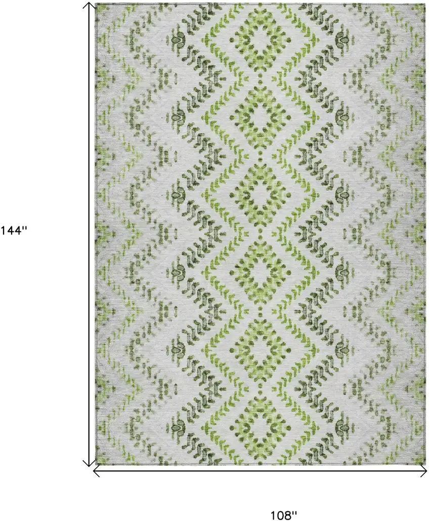 Green Ivory And Gray Geometric Washable Indoor Outdoor Area Rug Photo 3
