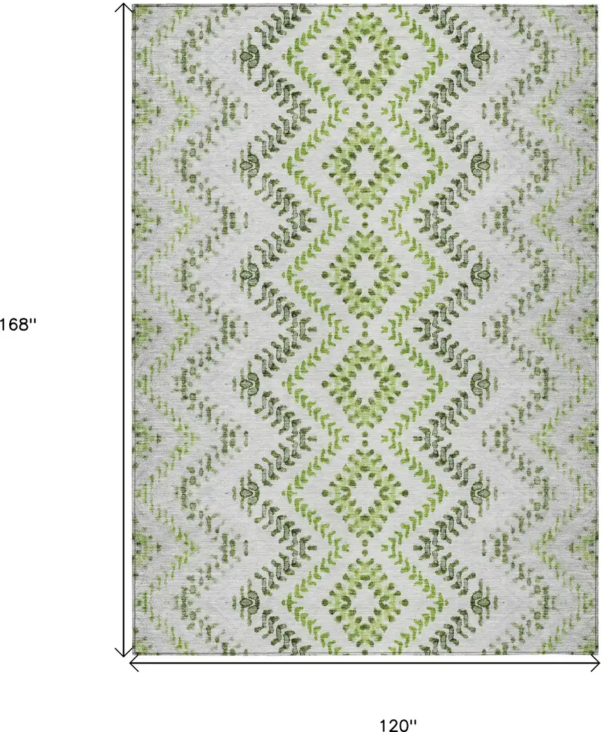 Green Ivory And Gray Geometric Washable Indoor Outdoor Area Rug Photo 3