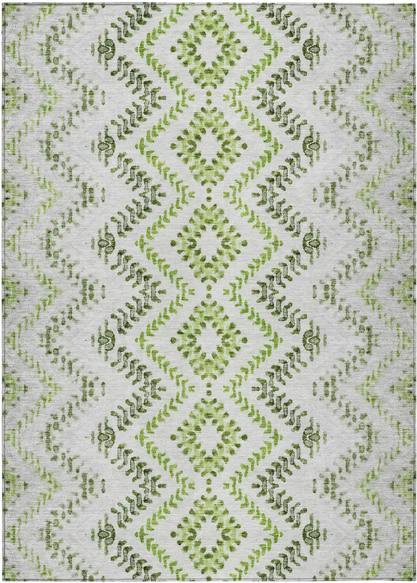Green Ivory And Gray Geometric Washable Indoor Outdoor Area Rug Photo 2