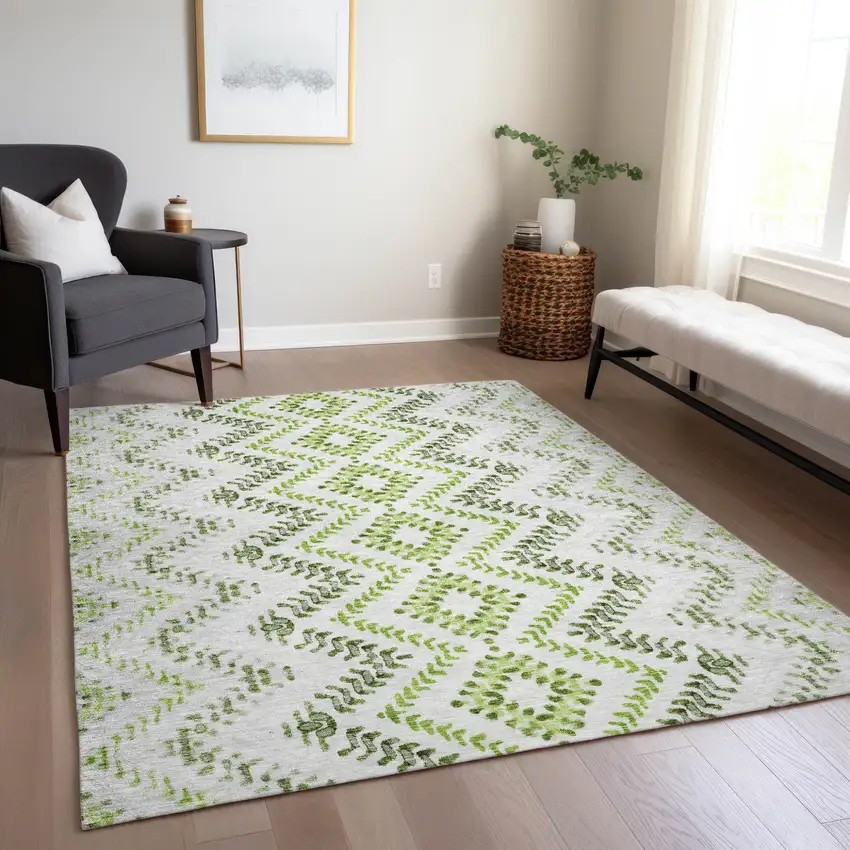 Green Ivory And Gray Geometric Washable Indoor Outdoor Area Rug Photo 9