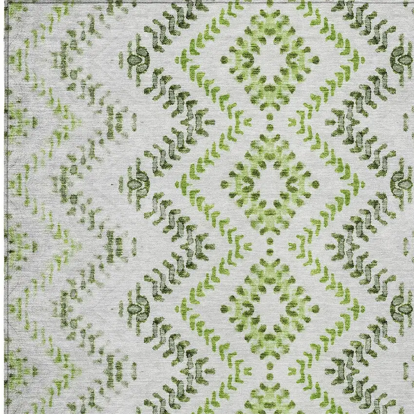 Green Ivory And Gray Geometric Washable Indoor Outdoor Area Rug Photo 6