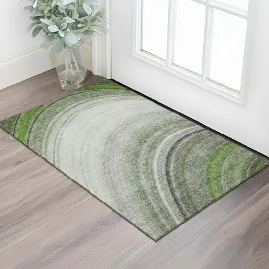 Green Ivory And Gray Ombre Washable Area Rug With UV Protection Photo 1