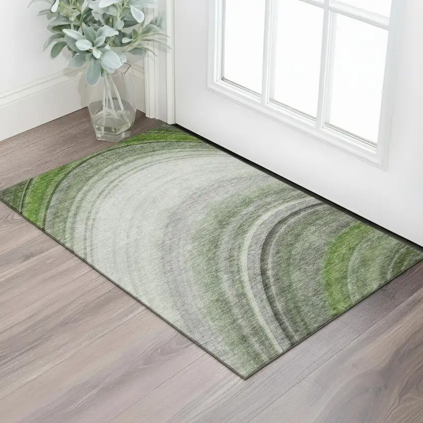 Green Ivory And Gray Ombre Washable Area Rug With UV Protection Photo 1