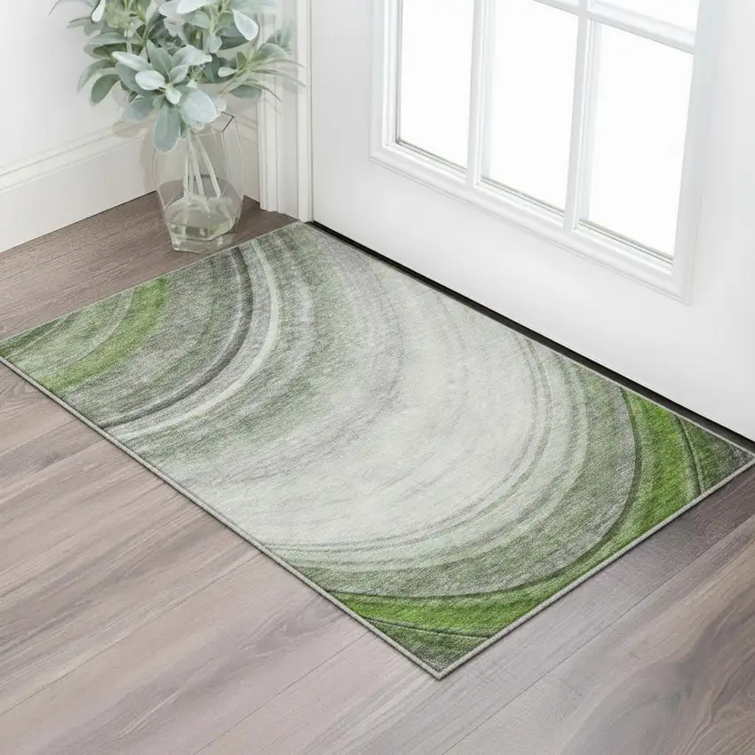Green Ivory And Gray Ombre Washable Area Rug With UV Protection Photo 1