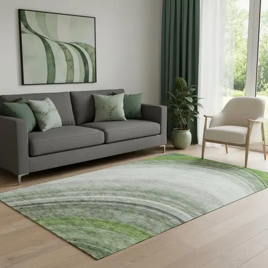 Green Ivory And Gray Ombre Washable Area Rug With UV Protection Photo 1