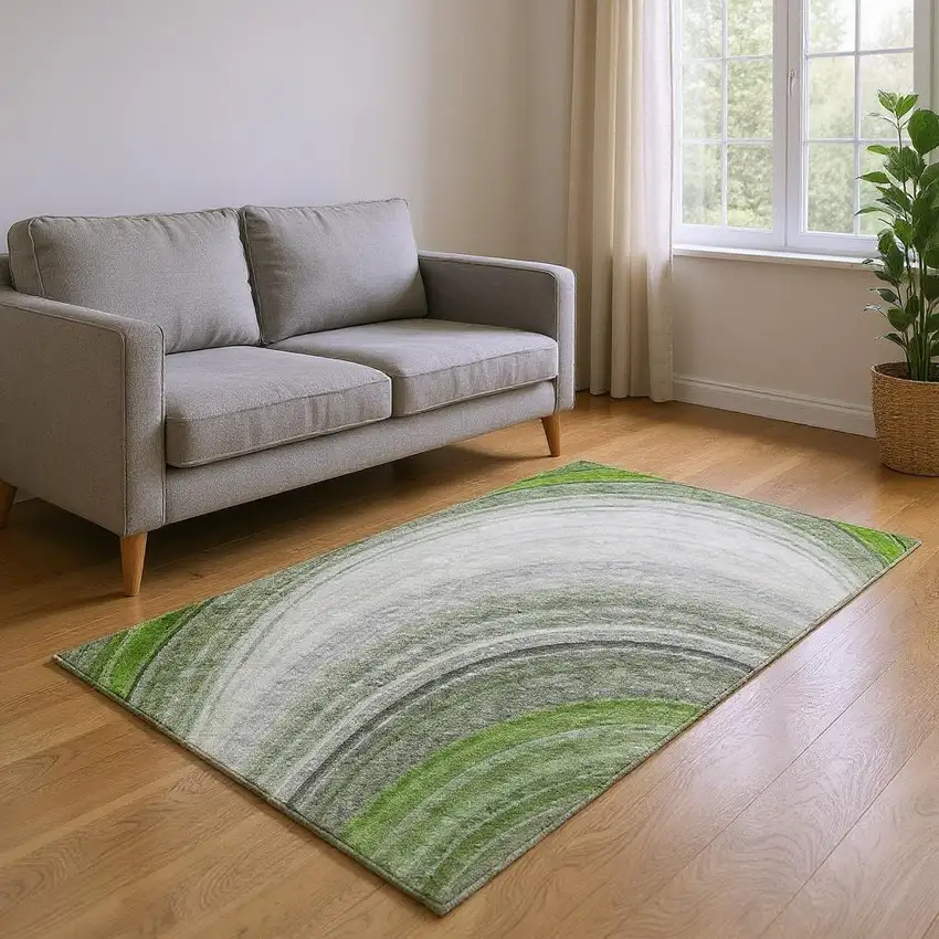 Green Ivory And Gray Ombre Washable Area Rug With UV Protection Photo 2