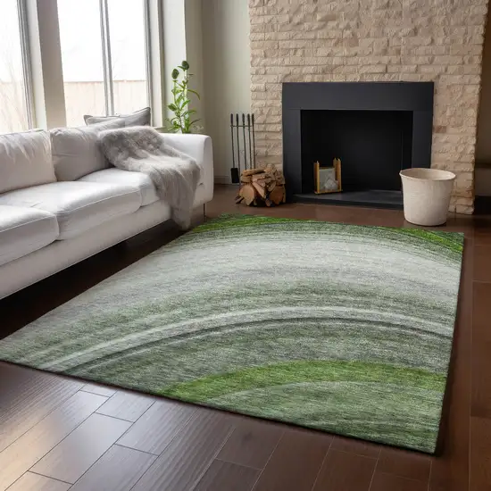 Green Ivory And Gray Ombre Washable Area Rug With UV Protection Photo 5