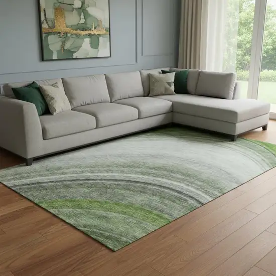 Green Ivory And Gray Ombre Washable Area Rug With UV Protection Photo 1