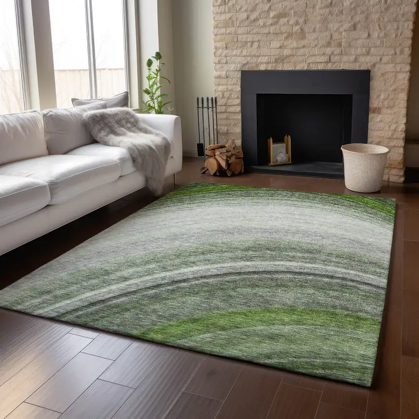 Green Ivory And Gray Ombre Washable Area Rug With UV Protection Photo 6