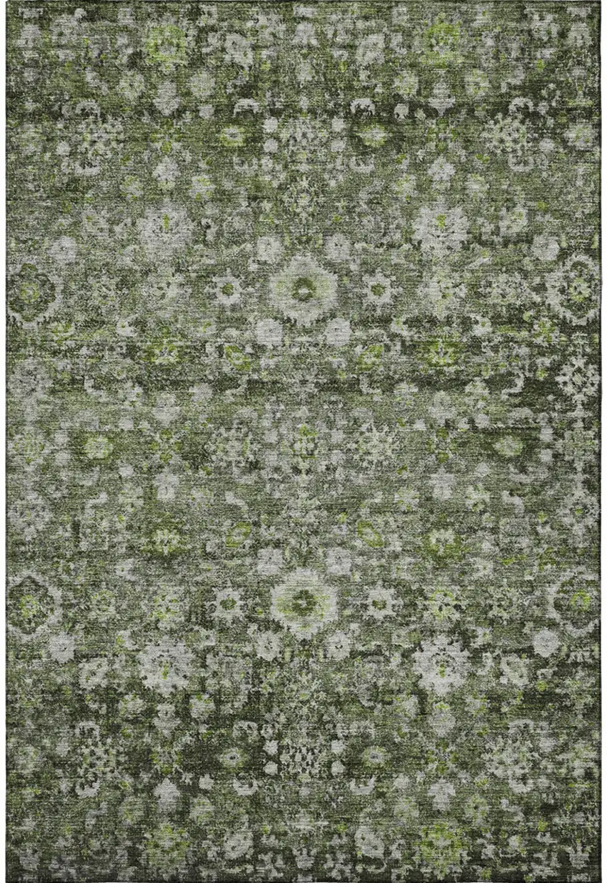 Green Ivory And Gray Oriental Washable Area Rug With UV Protection Photo 3
