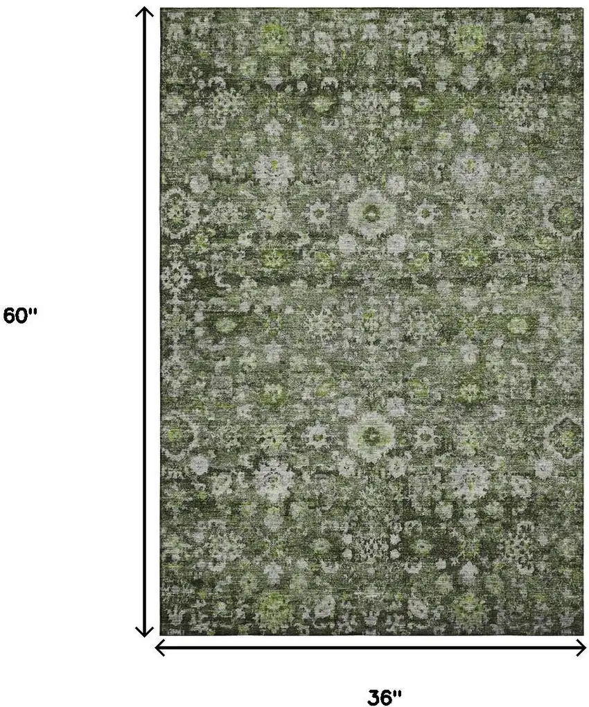 Green Ivory And Gray Oriental Washable Area Rug With UV Protection Photo 3