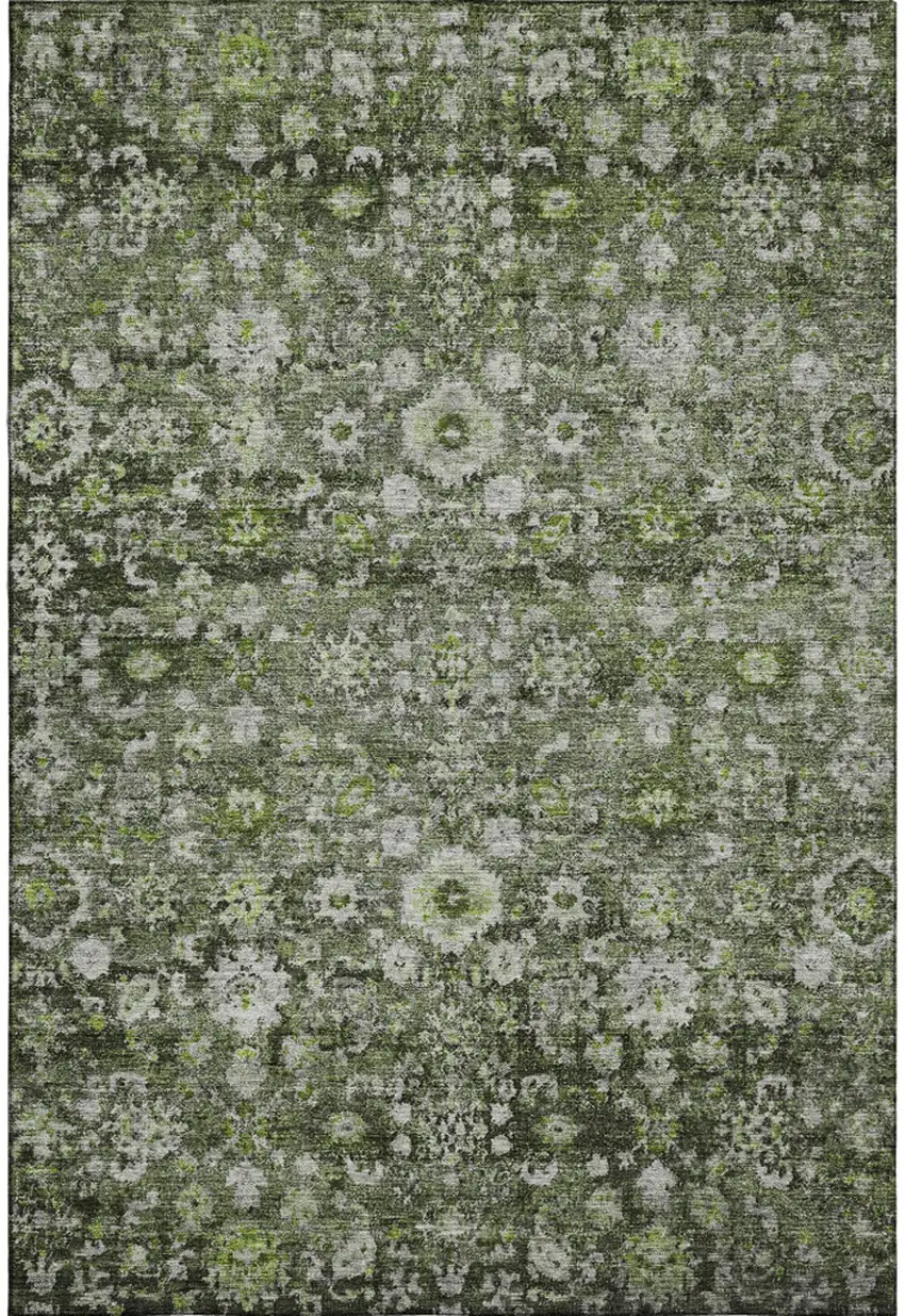 Green Ivory And Gray Oriental Washable Area Rug With UV Protection Photo 1