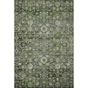 Photo of Green Ivory And Gray Oriental Washable Area Rug With UV Protection