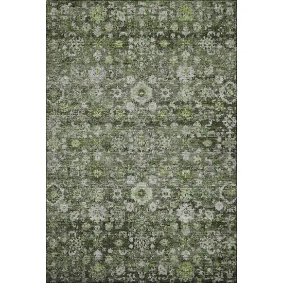 Green Ivory And Gray Oriental Washable Area Rug With UV Protection Photo 3