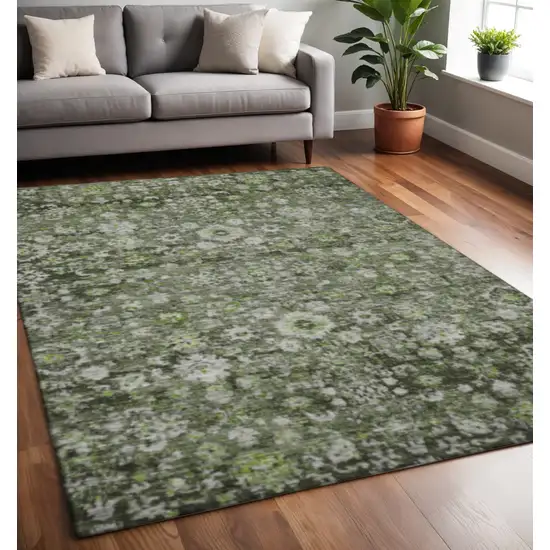 Green Ivory And Gray Oriental Washable Area Rug With UV Protection Photo 2