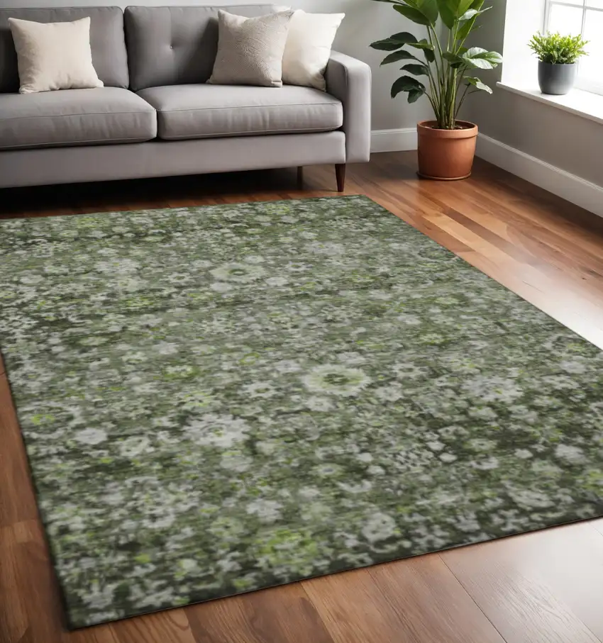 Green Ivory And Gray Oriental Washable Area Rug With UV Protection Photo 2
