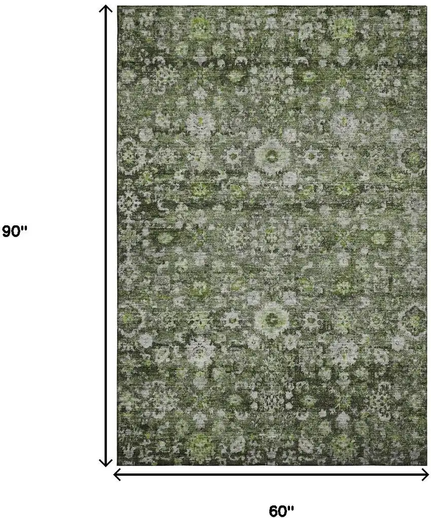 Green Ivory And Gray Oriental Washable Area Rug With UV Protection Photo 3