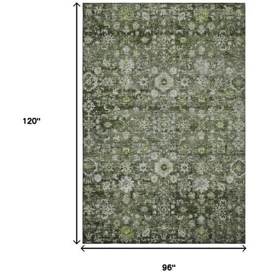 Green Ivory And Gray Oriental Washable Area Rug With UV Protection Photo 9