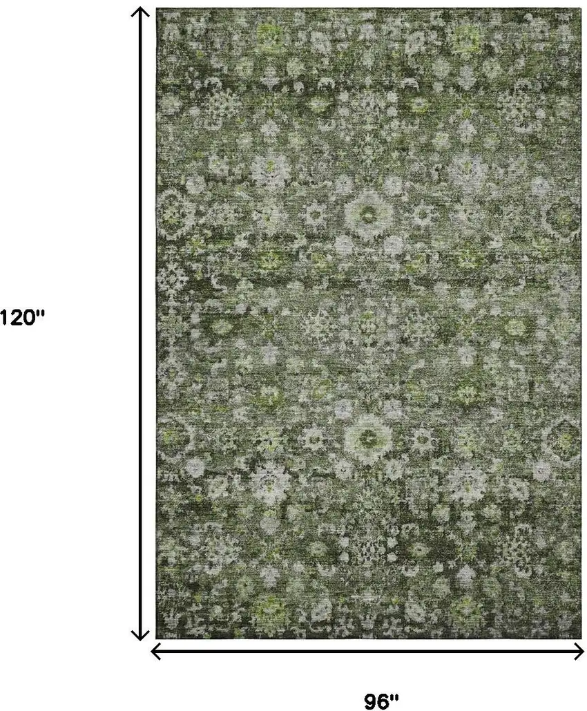 Green Ivory And Gray Oriental Washable Area Rug With UV Protection Photo 9