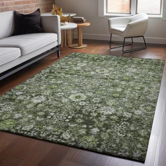 Green Ivory And Gray Oriental Washable Area Rug With UV Protection Photo 3