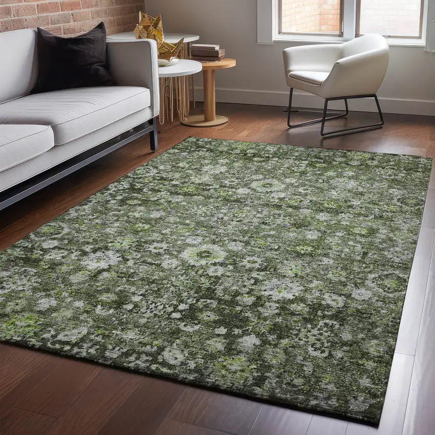 Green Ivory And Gray Oriental Washable Area Rug With UV Protection Photo 3
