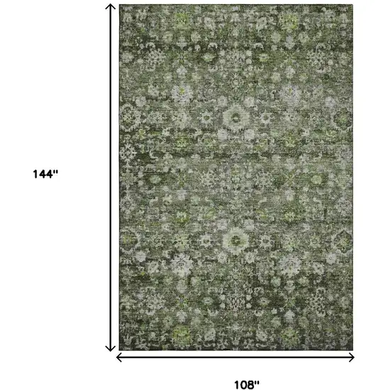 Green Ivory And Gray Oriental Washable Area Rug With UV Protection Photo 9