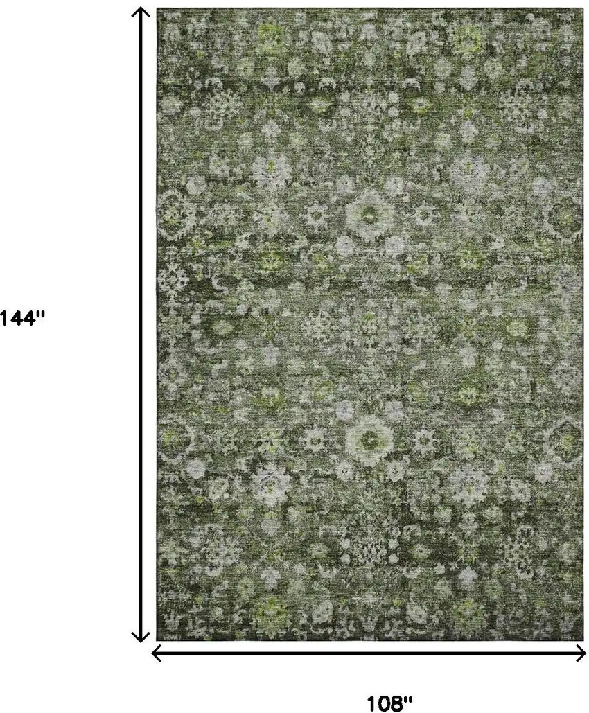 Green Ivory And Gray Oriental Washable Area Rug With UV Protection Photo 9
