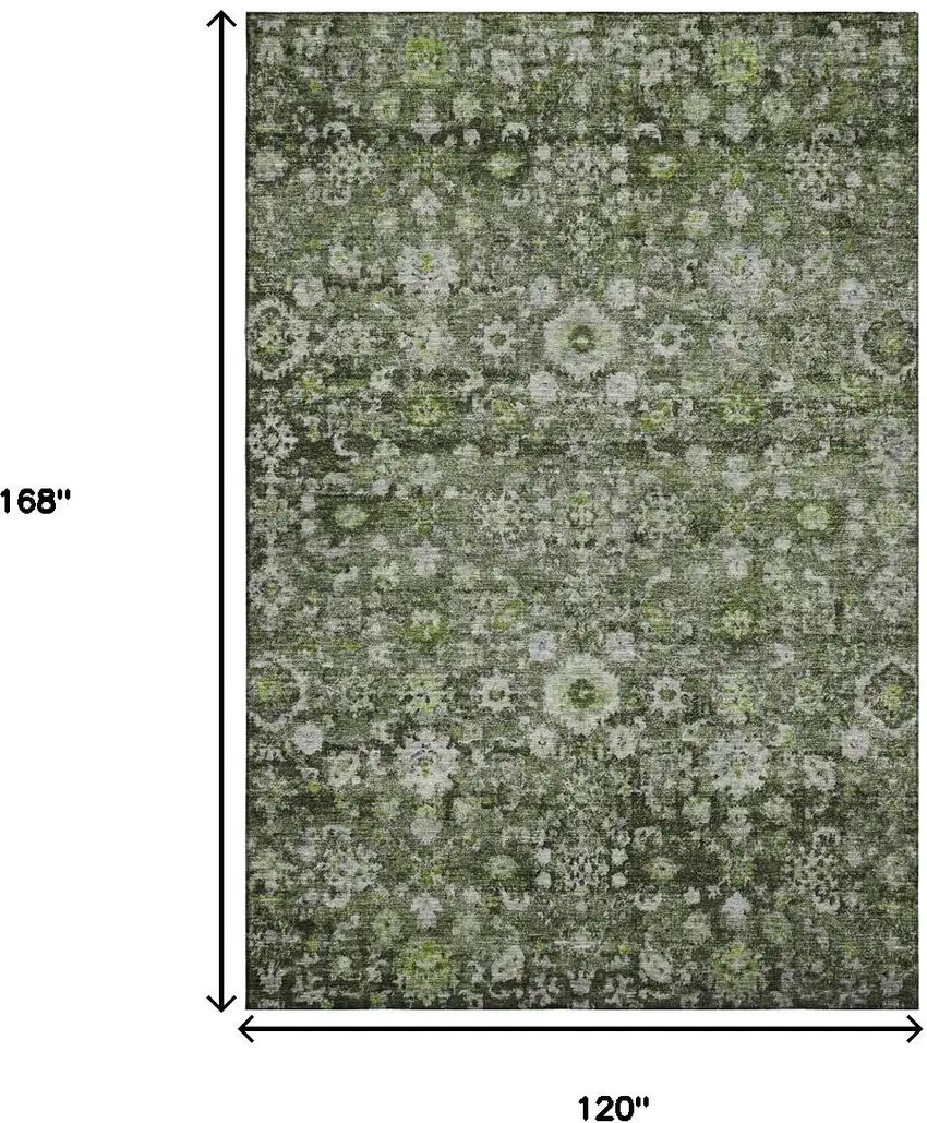 Green Ivory And Gray Oriental Washable Area Rug With UV Protection Photo 9