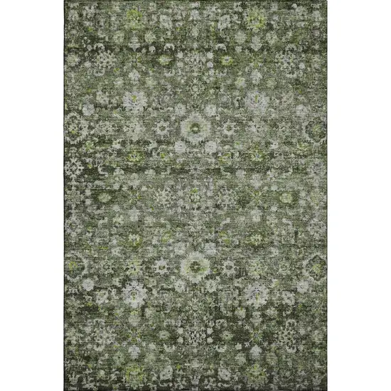 Green Ivory And Gray Oriental Washable Area Rug With UV Protection Photo 1