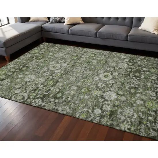 Green Ivory And Gray Oriental Washable Area Rug With UV Protection Photo 2