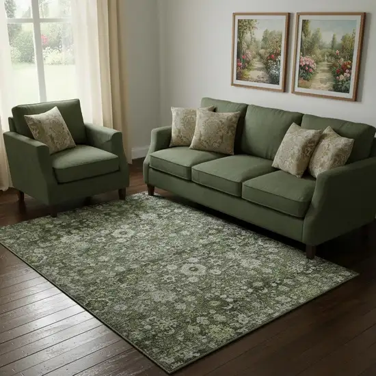 Green Ivory And Gray Oriental Washable Area Rug With UV Protection Photo 1